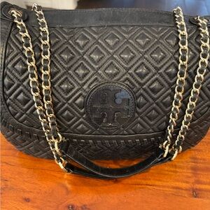 Tory Burch Black Quilted Shoulder Bag with Gold Chain